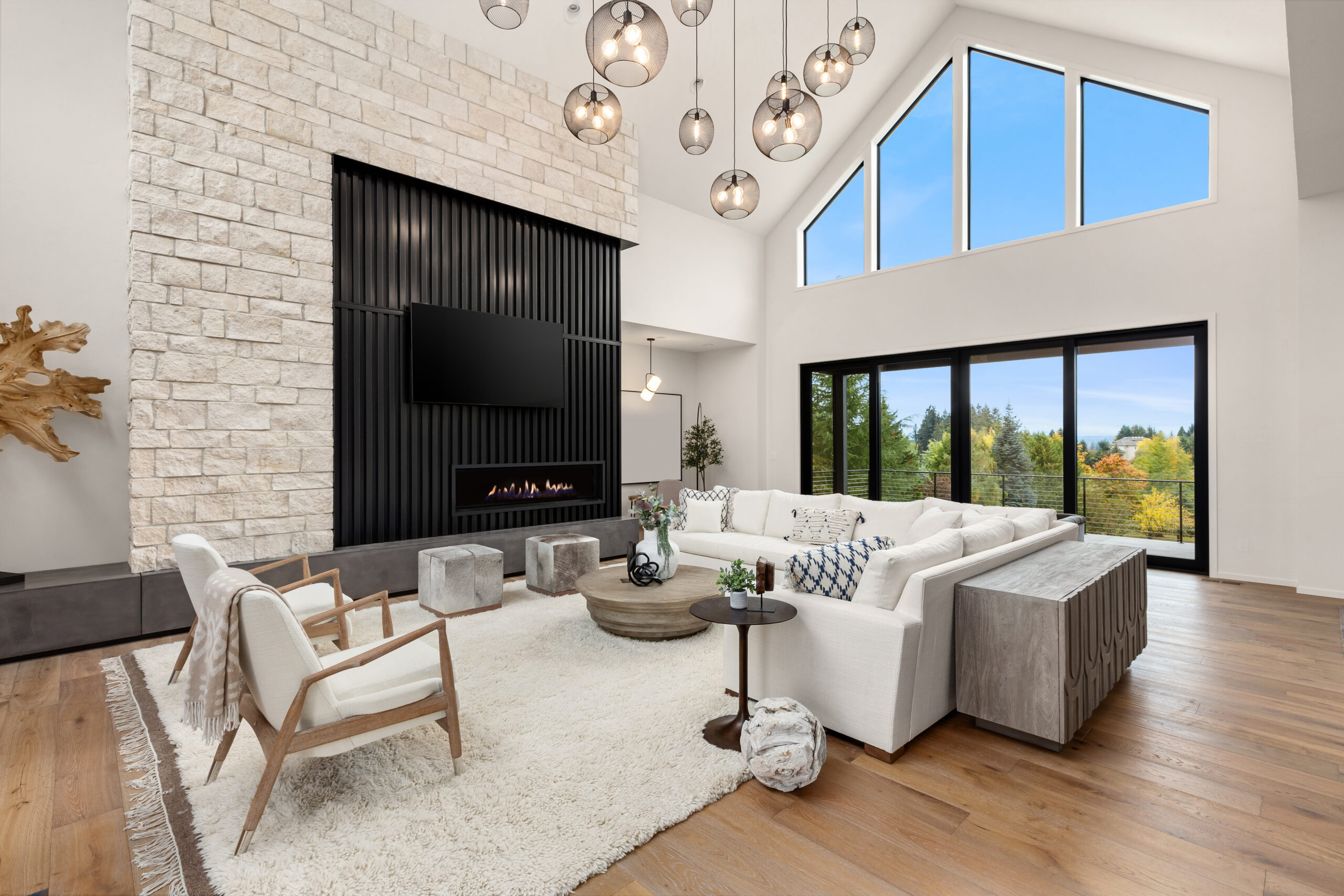 Living room in contemporary style luxury home luxury custom home materials in Bend Oregon exterior