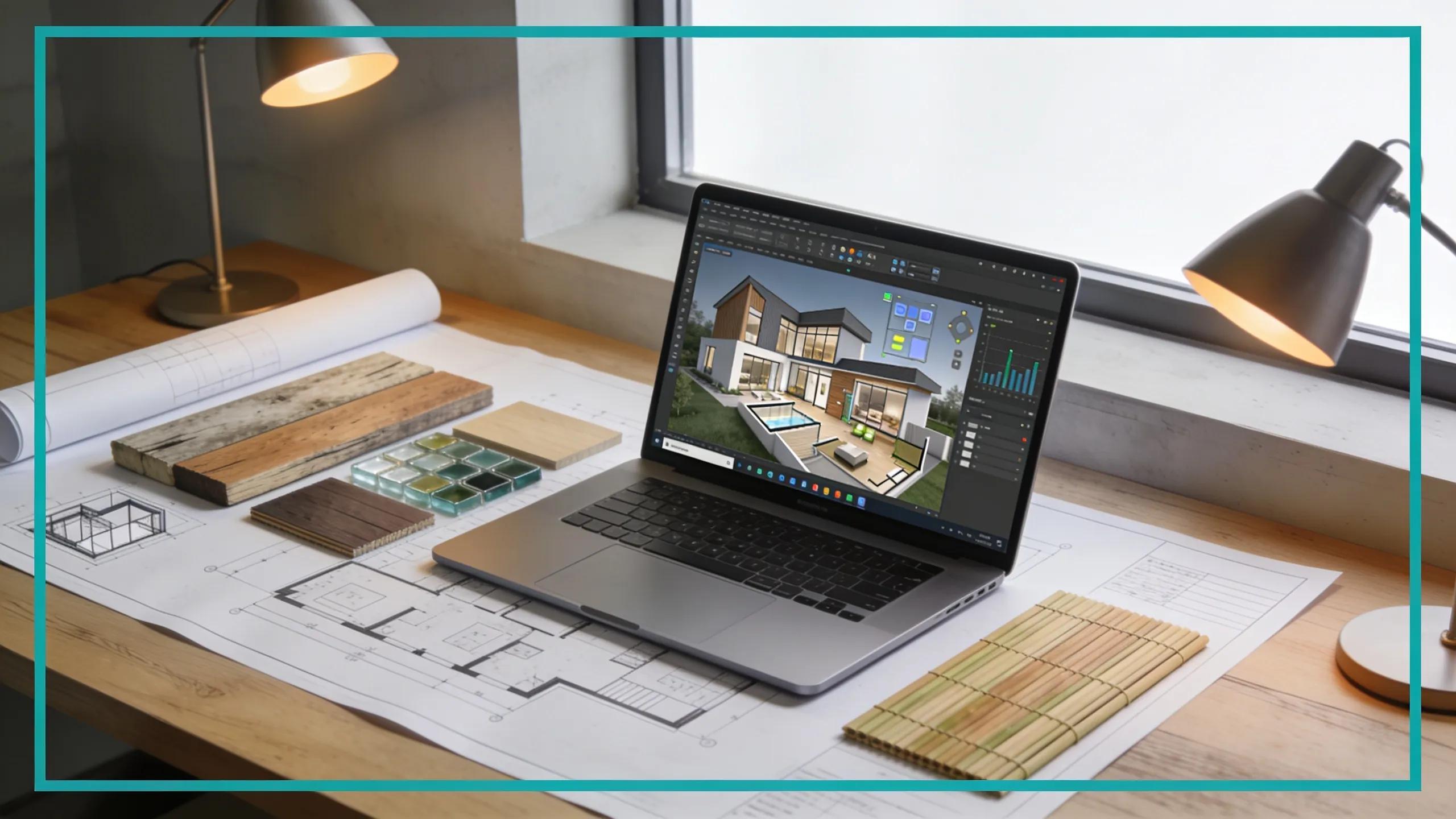 Workspace showcasing the custom home design process for energy efficiency and luxury